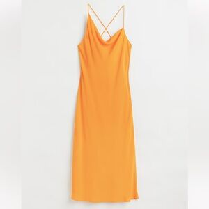 🆕 NWT H&M Orange Satin Slip Dress   Size Large